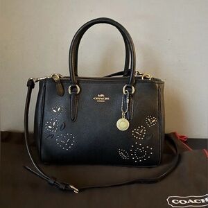 Ltd Ed COACH Mini Suri Heart Bandana Rivets Satchel CrossBody Black Leather Bag
